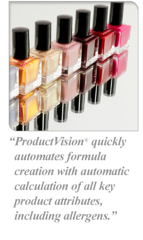 ProductVision® quickly automates formula creation with automatic calculation of all key product attributes, including allergens